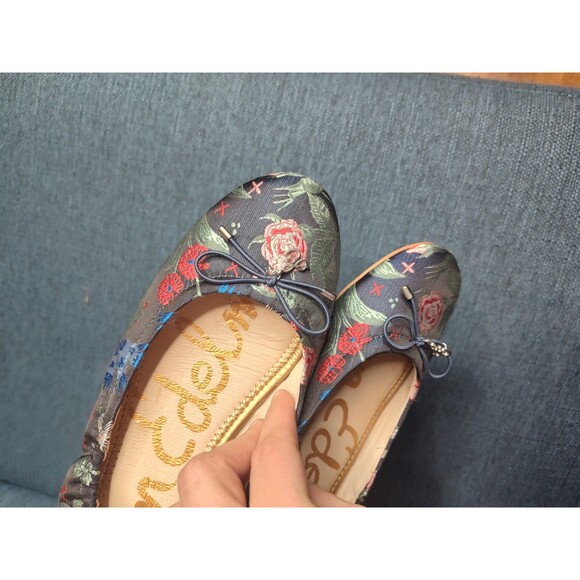 Sam Edelman 9.5M Blue Felicia Ballet Flats Floral Jacquard Satin Tapestry Look - Picture 2 of 4